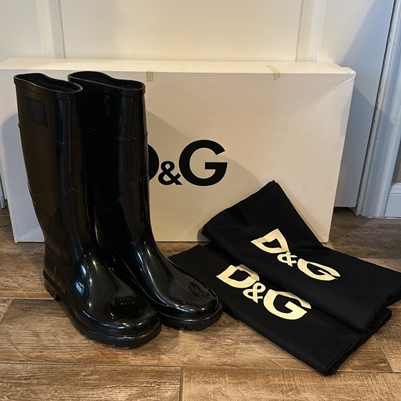 Dolce & Gabbana Black PVC Knee High Rain Boots - Size 40/ US9.5 - Picture 3 of 17